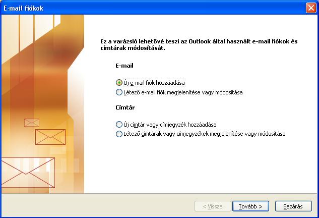Új e-mail fiók hozzáadása