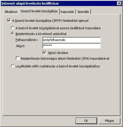 SMTP hitelesítés beállítása