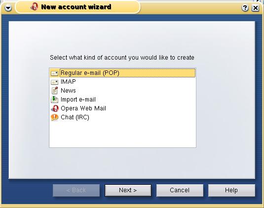 New account wizard